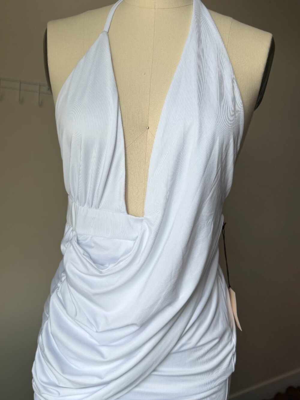 Superdown White Halter Maxi Dress | Deep V Draped Gown | Size M | Wedding Guest - Picture 7 of 8